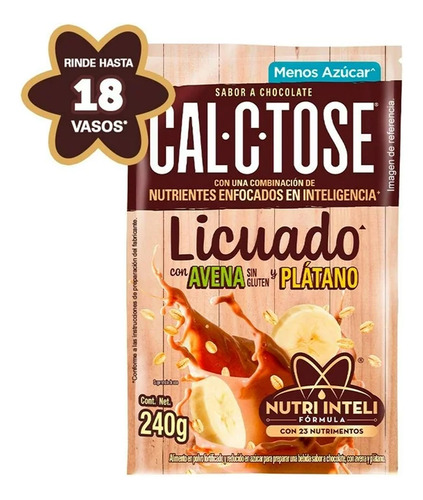 Cal C Tose Polvo Sabor Chocolate, Avena Y Plátano 240 G.