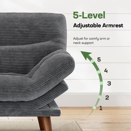 Sofá Cama Futón Ajustable Con Marco De Madera Gris