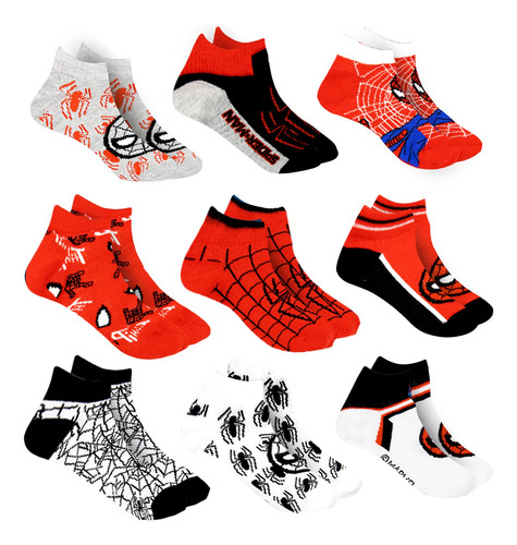 Calcetines De Spider-man Para Niños 10 Pares Corte Bajo 3-9