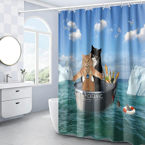 Cortina De Ducha Divertida De Gatos Con Ganchos 180*200cm Estilo 2
