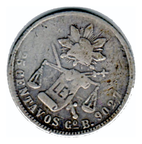 Moneda Plata Antigua 25 Centavos  1883  L1 H10 R2 C3