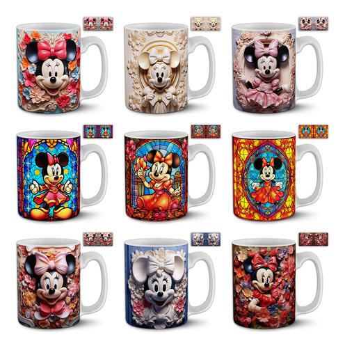 Plantillas Sublimar Tazas Minie Mouse 3d Y Vitrales +previas