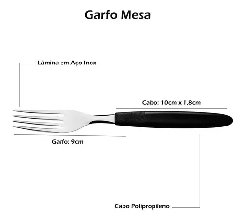 Garfo de Mesa Tramontina Ipanema Preto em Aço Inox