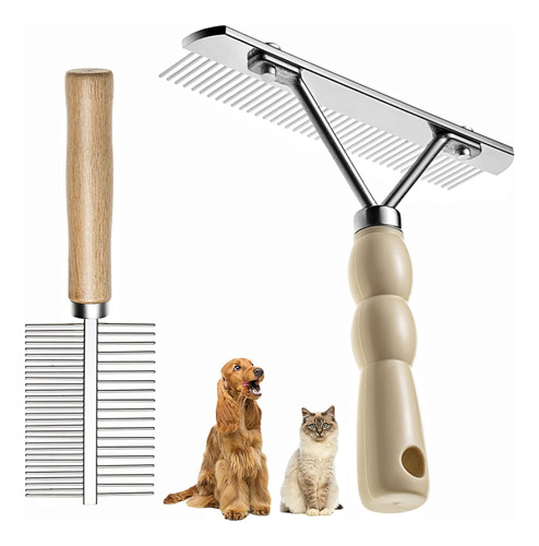 Grooming Brush Set Long Tooth Undercoat Dog Rake+flea Com...