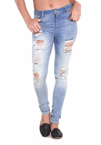 Jeans 110021 Levanta Pompas Skinny Cintura Alta Roto Destroy