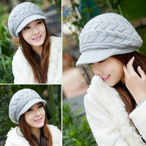 Gorro De Punto Cálido Para Mujer, Esquí De Nieve, Con Visera