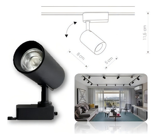 Trilho Eletrificado De 1m Com 2 Spot Led Preto 7w Luz Quente Cor Outro