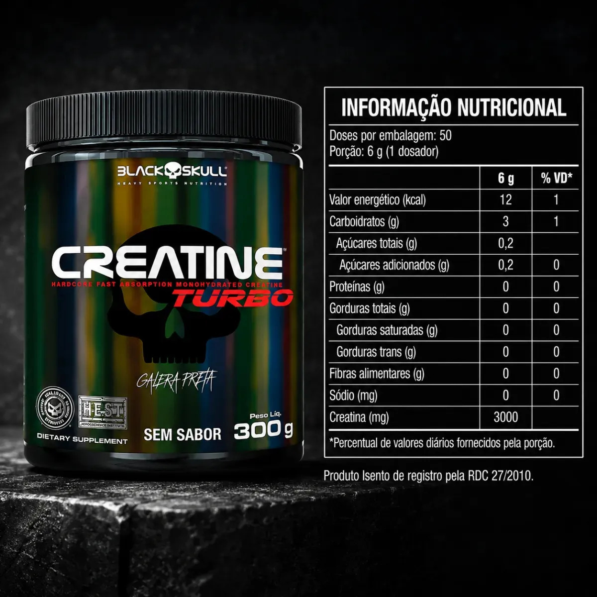 Suplemento em Pó Black Skull Creatine Turbo sem sabor 300g