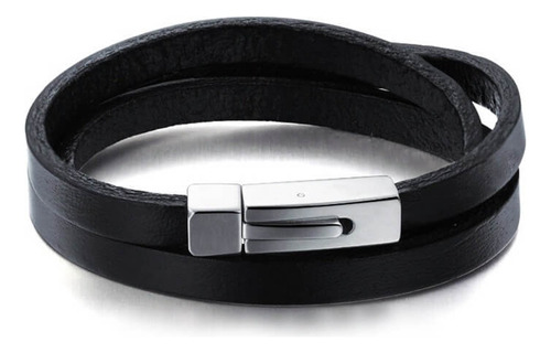 Pulseira Masculina De Couro Legítimo Preto