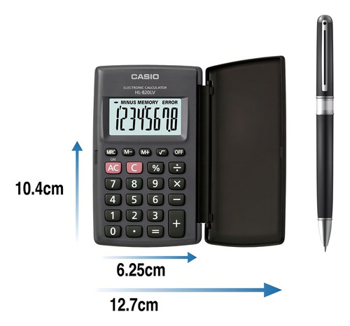 Calculadora Casio Portatil Negro 8 Digitos 10x12 Cm Con Tapa Negro