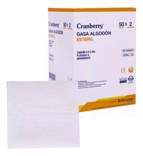 Gasa Algodón Estéril 5x5 Caja 50 Sobres X 2 Unid. Cranberry
