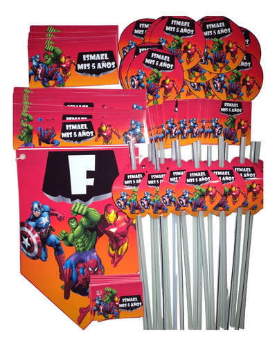 Combo Cotillon Personalizado Superheroes Para 20 Chicos