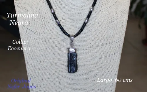 Collar Cuero Trenzado Dije Turmalina Negra - Hombre Y Mujer