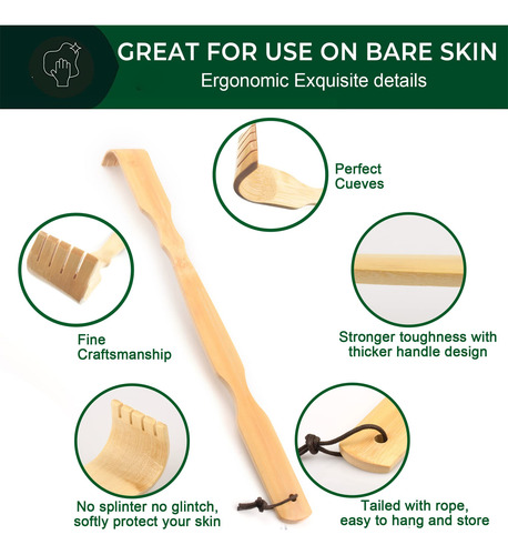 Back Scratcher Renook, Madera De BambĂș, 4 Unidades, Pulidas