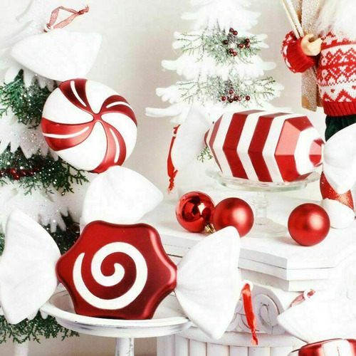 Decoración De Caramelo De Navidad, 32 Cm, Color Rojo Y