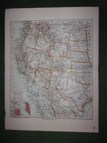 Mapa América Estados Unidos Costa Oeste Año 1912