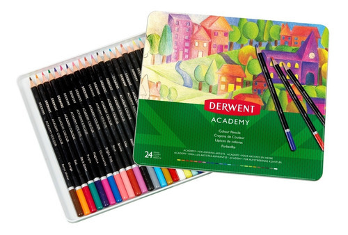 Conjunto Derwent Premier Academy de 24 lápis de cor e caixa de metal