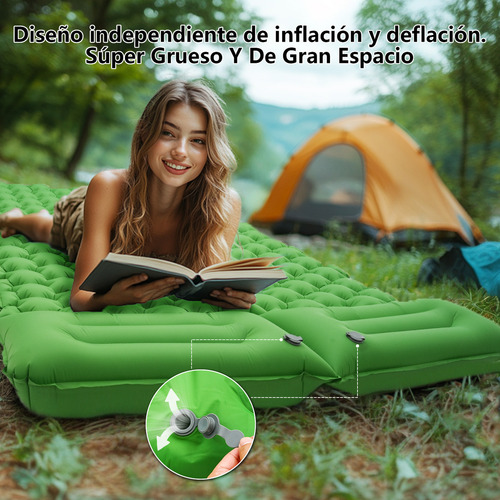 Colchoneta Inflable Matrimonial Camping Mat Inflable Acampar Color Verde Bigview Tapones Para Los Oídos y Máscaras Para Los Ojos Con Aislamiento De Ruido Gratuitos