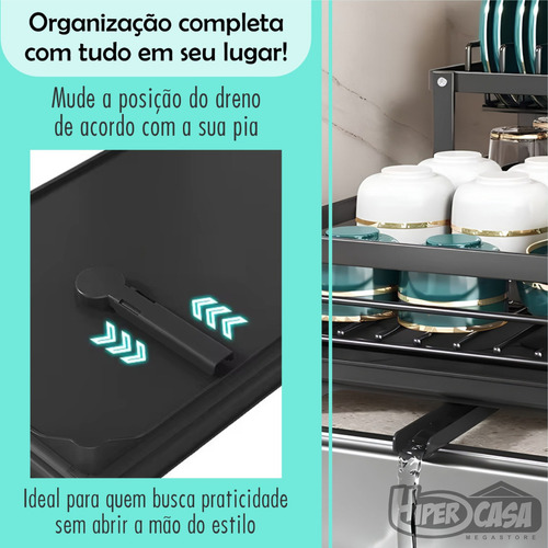 Escorredor De Louça Premium Inoxidável 2 Níveis Com 360° Automática Drenagem 2 Andares Para Pratos Copos Pina De Cozinha Balcão Hiper Casa Megastore Preto