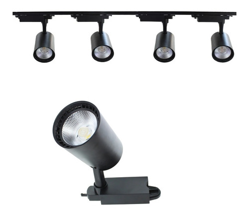 Kit De 4 Lamparas De Riel Dirigible Led 30w Negra Luz Neutra