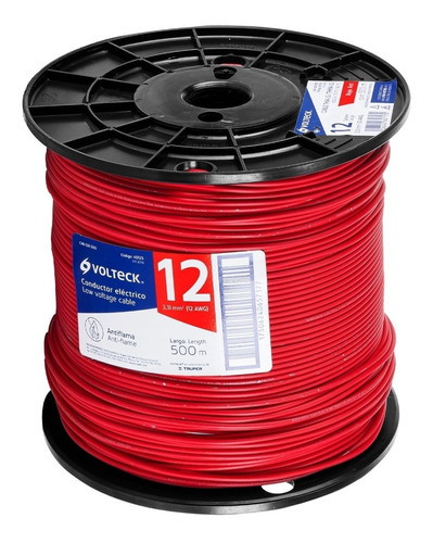 Carrete 500mt Cable Calibe 12 Thhw-ls Rojo Voltech 40125