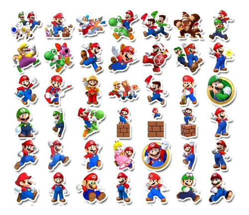 Stickers Adhesivos Super Mario 50 Unidades