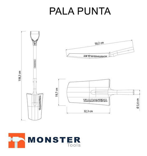 Pala Ancha + Punta Estampada Acero Tramontina No Gherardi