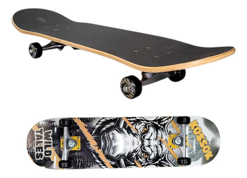 Skate Completo Kossok Patineta Eje De Aluminio Lija 9 Maple Negro Amarillo 310