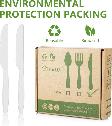 Compostable, 100 Cubiertos Biodegradables Fiestas, Uten...