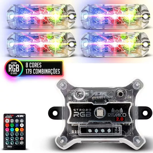 4 Strobo Automotivo Carro Ajk 4 Faróis Rgb Com Controle Novo