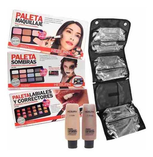 Set Completo Heburn Paletas Maquillaje + Bolso Organizador