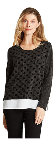 Polera De Lanilla Con Flock Animal Print Y Blusa Falsa Gris 