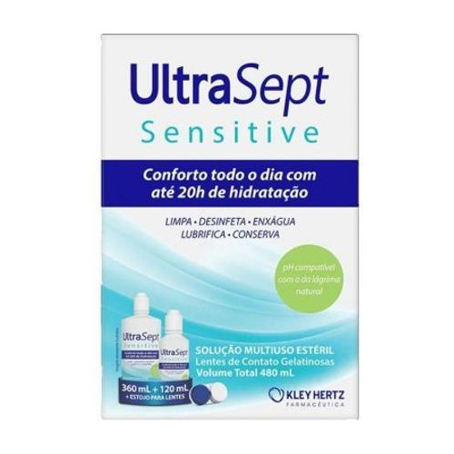 Solução Ultrasept Sensitive 480ml E Estojo Para Lentes