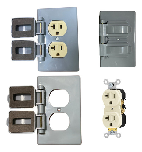 Contacto Doble Duplex 20a Marfil Con Tapa Intemperie 4 Pack