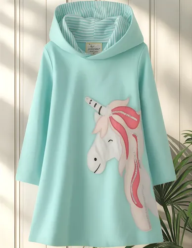 Vestido Algodón Manga Larga Capucha Niñas