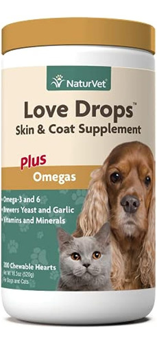 Naturvet Love Drops Plus Omegas 200 Corazones Masticables