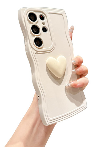 Funda Samsung Galaxy S23 Ultra 3d Silicona Love Heart Beige