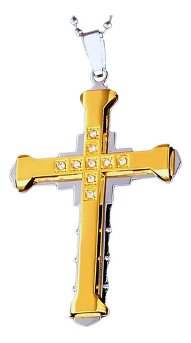 Colar De Pingente De Cruz De Aço De Titânio Com Zircônia Cor Prata Com Dourado