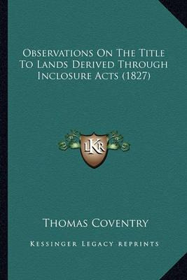 Libro Observations On The Title To Lands Derived Through ...