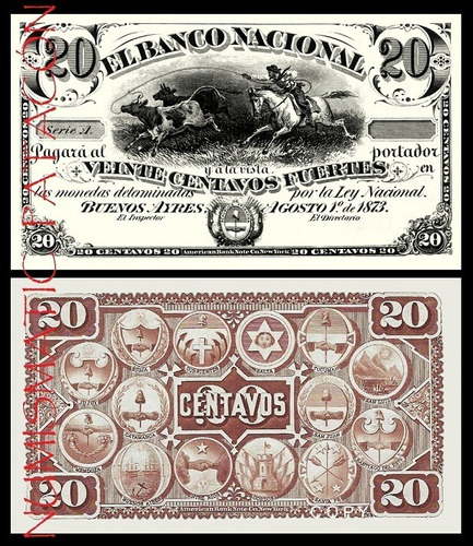 Billete 20 Centavos Fuertes Banco Nacional 1873 - Copia 644p