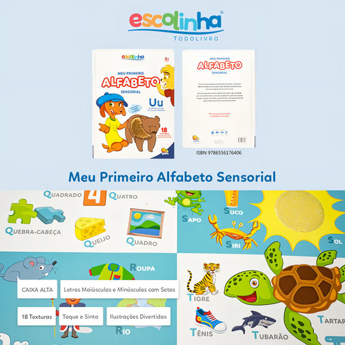Livro Meu Primeiro Alfabeto Sensorial Tatil Escolinha Edição 1 Ano 2024 em Português Autor e Editora Todolivro