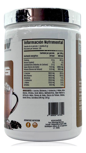 Aminos 100 500 Gr Aminoácidos - Advanced Nutrition Sabor Moka