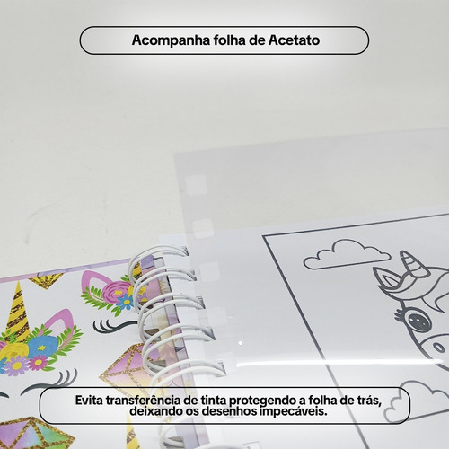 Livro De Colorir Unicórnios Fofos Capa Dura Colorido 50fls Desenhos Variados