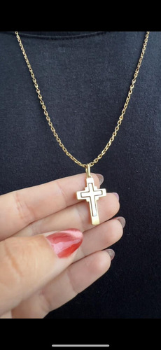 Cordão De Ouro 18k 13g Pingente Com Detalhe Em Ouro Branco