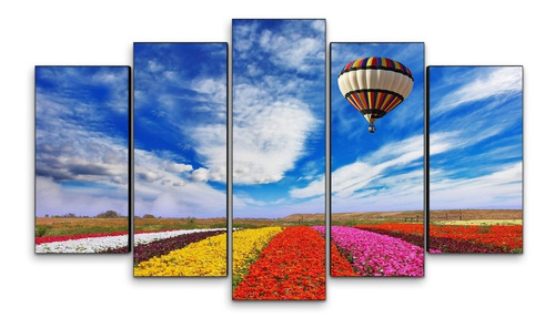 Cuadro Decorativo Moderno Globo Aeróstatico Jd-0793 G Quíntuple 100x60 Cm Sin Marco