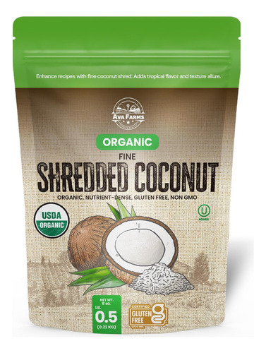 Copos De Coco Triturados Finos Orgánicos - 8 Oz, Sin Azúcar,