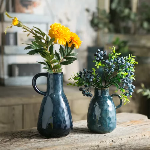  Jarrón azul y verde, jarrones de cerámica para decoración del  hogar, florero de 8 pulgadas para granja moderna, rústico, único, jarrones  decorativos para flores, pequeños jarrones para decoración de sala de