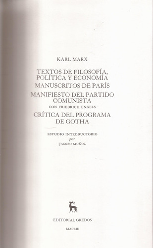 Marx Manifiesto Comunista Y Otros Textos Gredos Libro Nuevo