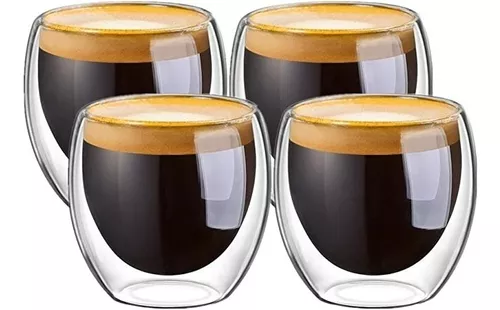 4X Juego De Taza De Café TÉ Cristal De Doble Pared Resistente Al Calor  Espresso