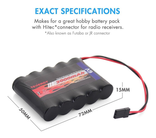 Tenergy 2000mah 6v Nimh Batería Recargable Con Hitec Conecto